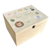 Load image into Gallery viewer, Personalised Jungle Animals New Baby Keepsake Box - 5 Sizes (16cm | 20cm | 26cm | 30cm | 36cm)