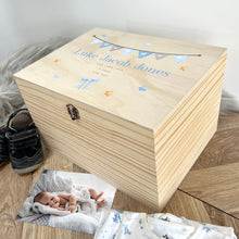 Load image into Gallery viewer, Personalised Blue Garland New Baby Keepsake Box - 5 Sizes (16cm | 20cm | 26cm | 30cm | 36cm)