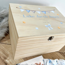 Load image into Gallery viewer, Personalised Blue Garland New Baby Keepsake Box - 5 Sizes (16cm | 20cm | 26cm | 30cm | 36cm)