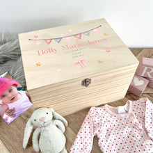 Load image into Gallery viewer, Personalised Pink Garland New Baby Keepsake Box - 5 Sizes (16cm | 20cm | 26cm | 30cm | 36cm)