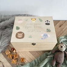 Load image into Gallery viewer, Personalised Jungle Animals New Baby Keepsake Box - 5 Sizes (16cm | 20cm | 26cm | 30cm | 36cm)