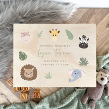 Load image into Gallery viewer, Personalised Jungle Animals New Baby Keepsake Box - 5 Sizes (16cm | 20cm | 26cm | 30cm | 36cm)