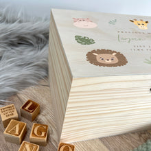 Load image into Gallery viewer, Personalised Jungle Animals New Baby Keepsake Box - 5 Sizes (16cm | 20cm | 26cm | 30cm | 36cm)