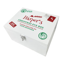 Load image into Gallery viewer, Personalised White Wooden North Pole Postal Stamp Christmas Eve Box - 3 Sizes (22cm | 27cm | 30cm)