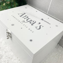 Load image into Gallery viewer, Personalised White Wooden Santa Sleigh Christmas Eve Box - 3 Sizes (22cm | 27cm | 30cm)