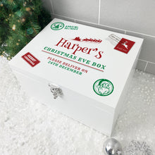 Load image into Gallery viewer, Personalised White Wooden North Pole Postal Stamp Christmas Eve Box - 3 Sizes (22cm | 27cm | 30cm)