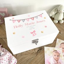 Load image into Gallery viewer, Personalised Pink Garland New Baby White Memory Box - 3 Sizes (22cm | 27cm | 30cm)