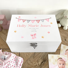 Load image into Gallery viewer, Personalised Pink Garland New Baby White Memory Box - 3 Sizes (22cm | 27cm | 30cm)