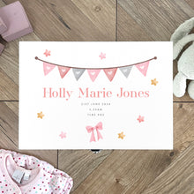Load image into Gallery viewer, Personalised Pink Garland New Baby White Memory Box - 3 Sizes (22cm | 27cm | 30cm)