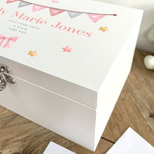 Load image into Gallery viewer, Personalised Pink Garland New Baby White Memory Box - 3 Sizes (22cm | 27cm | 30cm)