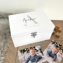 Load image into Gallery viewer, Personalised Initial New Baby White Wooden Memory Box - 3 Sizes (22cm | 27cm | 30cm)