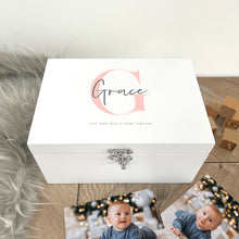 Load image into Gallery viewer, Personalised Initial New Baby White Wooden Memory Box - 3 Sizes (22cm | 27cm | 30cm)
