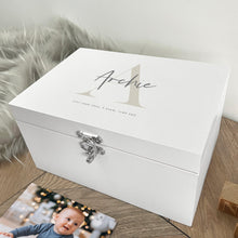 Load image into Gallery viewer, Personalised Initial New Baby White Wooden Memory Box - 3 Sizes (22cm | 27cm | 30cm)