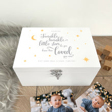 Load image into Gallery viewer, Personalised Twinkle Twinkle New Baby White Wooden Memory Box - 3 Sizes (22cm | 27cm | 30cm)