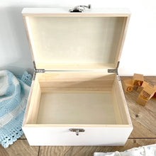 Load image into Gallery viewer, Personalised Blue Garland New Baby White Wooden Memory Box - 3 Sizes (22cm | 27cm | 30cm)