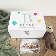 Load image into Gallery viewer, Personalised Hot Air Balloon New Baby White Wooden Memory Box - 3 Sizes (22cm | 27cm | 30cm)