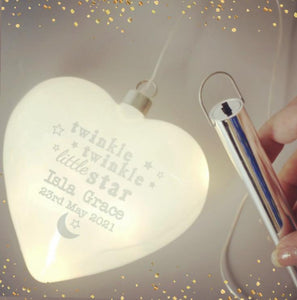You added Personalised Twinkle Twinkle LED Hanging Glass Heart to your cart.
