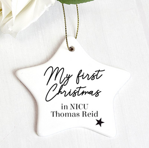 Personalised First Christmas in NICU Star Christmas Decoration