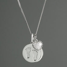 Load image into Gallery viewer, Personalised Sterling Silver Footprints and Cubic Zirconia Heart Necklace