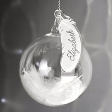 Load image into Gallery viewer, Personalised Feather Glass Bauble - White, Pink, Blue