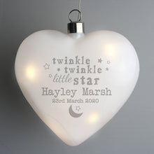 Load image into Gallery viewer, Personalised Twinkle Twinkle LED Hanging Glass Heart
