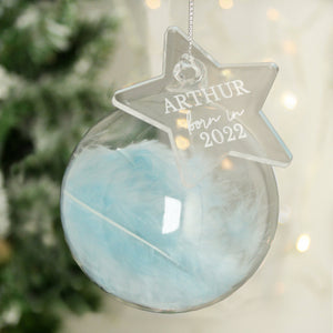 You added Personalised Born In Blue Feather Glass Bauble With Star Tag to your cart.