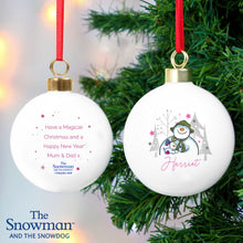 Load image into Gallery viewer, Personalised The Snowman and the Snowdog Pink Bauble