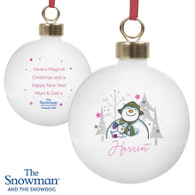 Load image into Gallery viewer, Personalised The Snowman and the Snowdog Pink Bauble