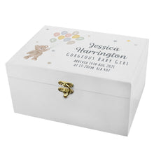 Load image into Gallery viewer, Personalised Teddy &amp; Balloons White Wooden Keepsake Box
