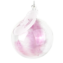 Load image into Gallery viewer, Personalised Feather Glass Bauble - White, Pink, Blue