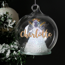 Load image into Gallery viewer, Personalised Gold Glitter Name Glass Christmas Bauble - Tree, Angel, LED Angel