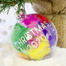 Load image into Gallery viewer, Personalised Rainbow Feathers Glass Bauble