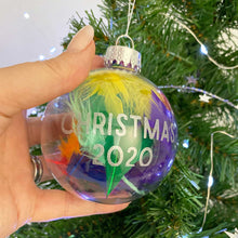 Load image into Gallery viewer, Personalised Rainbow Feathers Glass Bauble