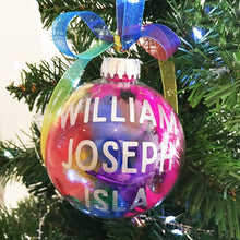 Load image into Gallery viewer, Personalised Rainbow Feathers Glass Bauble