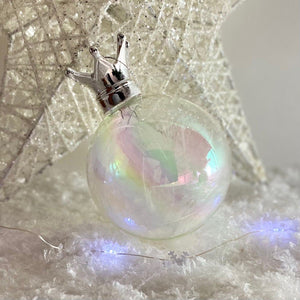 NICU Prince/Princess Iridescent Glass Crown Feather Filled Bauble