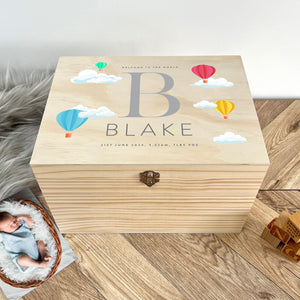 Personalised Hot Air Balloon New Baby Keepsake Box - 5 Sizes
