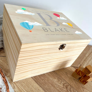 Personalised Hot Air Balloon New Baby Keepsake Box - 5 Sizes
