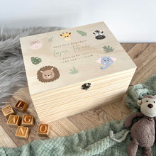 Load image into Gallery viewer, Personalised Jungle Animals New Baby Keepsake Box - 5 Sizes (16cm | 20cm | 26cm | 30cm | 36cm)
