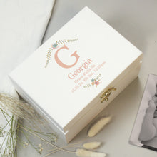 Load image into Gallery viewer, White Wooden Keepsake Box Personalised with Initial &amp; Name
