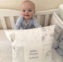 Load image into Gallery viewer, Patchwork New Baby Celebration Cushion
