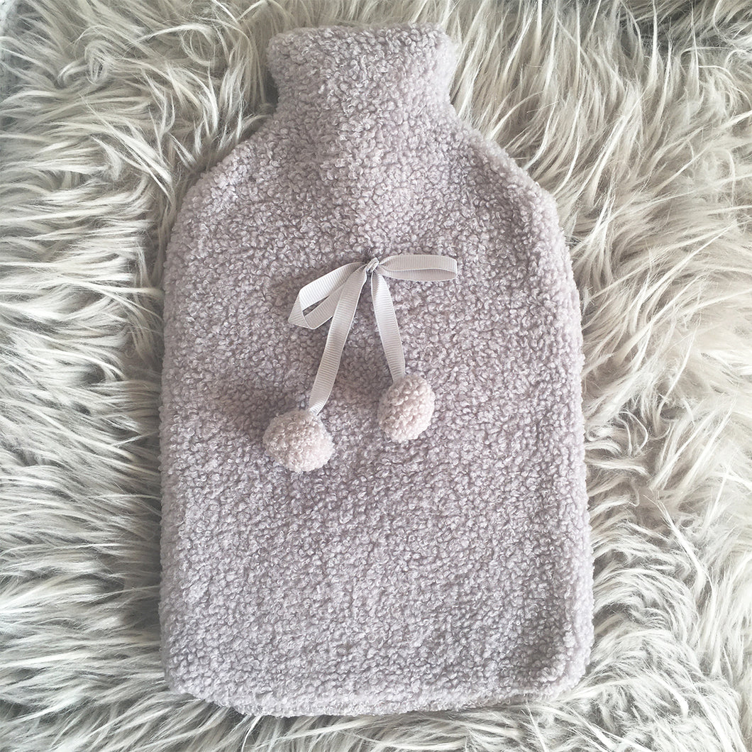 Hot Water Bottle with Faux Shearling Cover - Grey