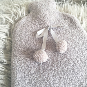 Hot Water Bottle with Faux Shearling Cover - Grey
