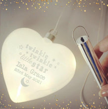 Load image into Gallery viewer, Personalised Twinkle Twinkle LED Hanging Glass Heart
