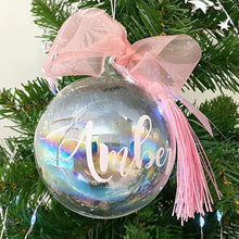 Load image into Gallery viewer, Personalised &#39;Any Name&#39; Blue or Pink Iridescent Glass Bauble
