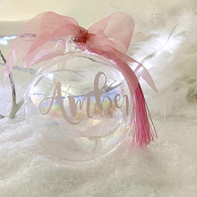 Load image into Gallery viewer, Personalised &#39;Any Name&#39; Blue or Pink Iridescent Glass Bauble
