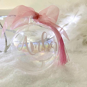 Personalised 'Any Name' Blue or Pink Iridescent Glass Bauble