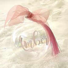 Load image into Gallery viewer, Personalised &#39;Any Name&#39; Blue or Pink Iridescent Glass Bauble
