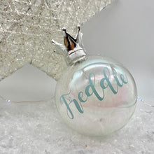 Load image into Gallery viewer, NICU Prince/Princess Iridescent Glass Crown Feather Filled Bauble
