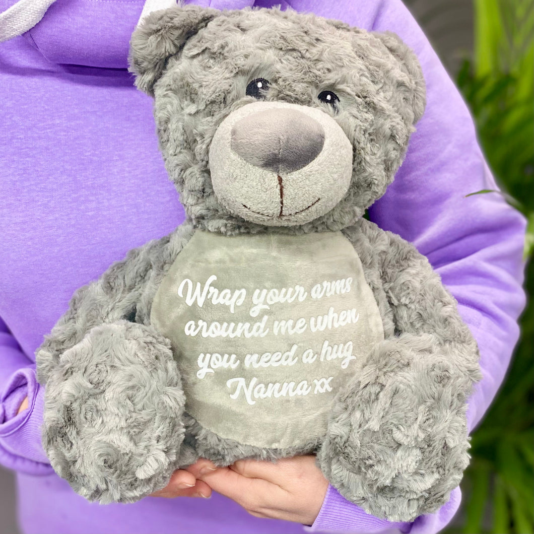 Personalised Message Comfort Bear Grey Pink Blue or Cream Lovely NICU Gifts