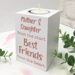 Mother & Daughter Best Friends White Wooden Tea Light Holder